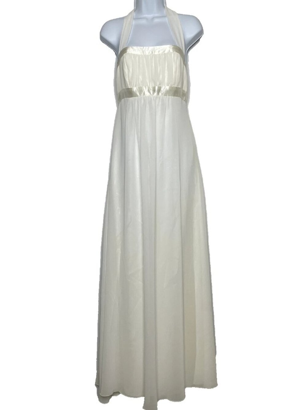 Vintage 90s/Y2K Jessica McClintock Maxi Halter Dress Size 4 Ivory Chiffon Satin